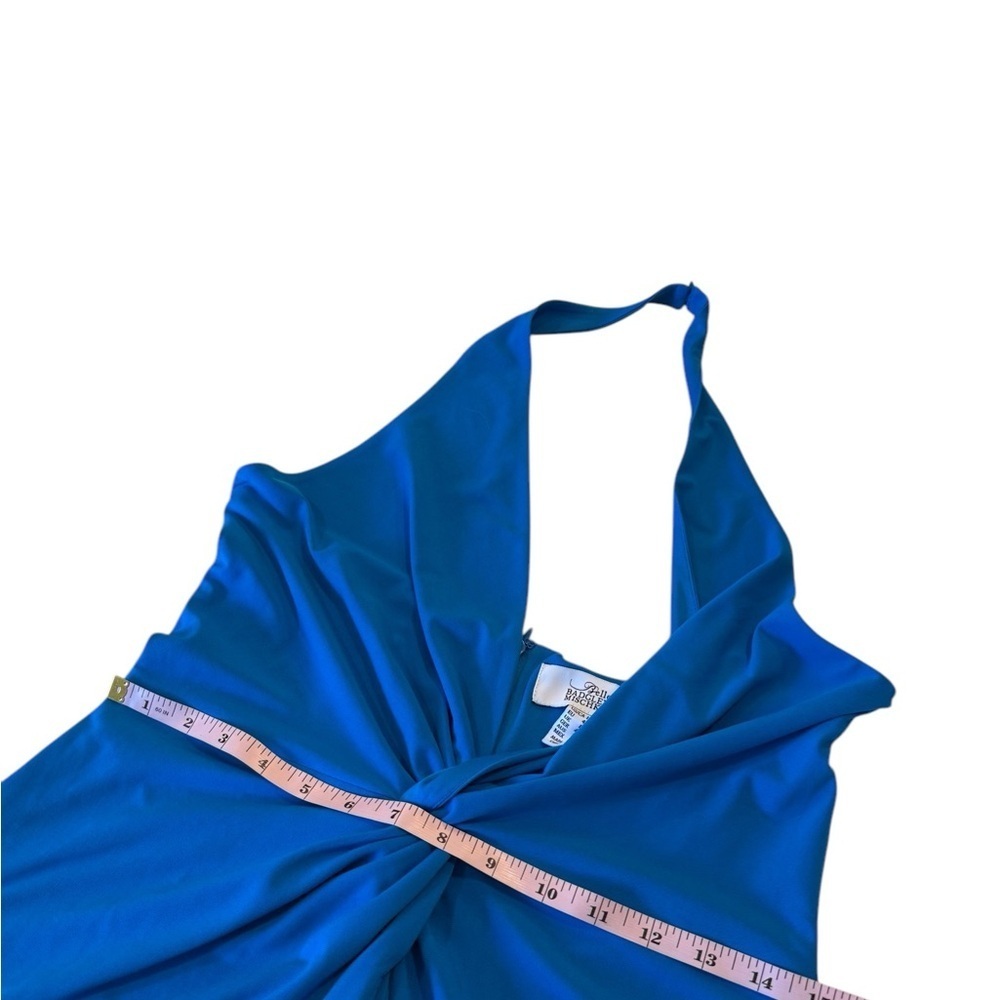 Badgley Mischka Royal Blue Halter Maxi Gown with Front Slit - Picture 12 of 15